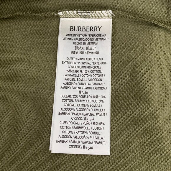 Burberry Olive Long-Sleeve Polo Shirt 100% Cotton Embroidered Logo Size M - Picture 5 of 8